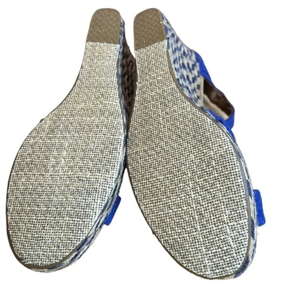 TOMS Espadrille Wedge Sandals‎ Women 8.5 Blue Good Canvas Buckle Strappy